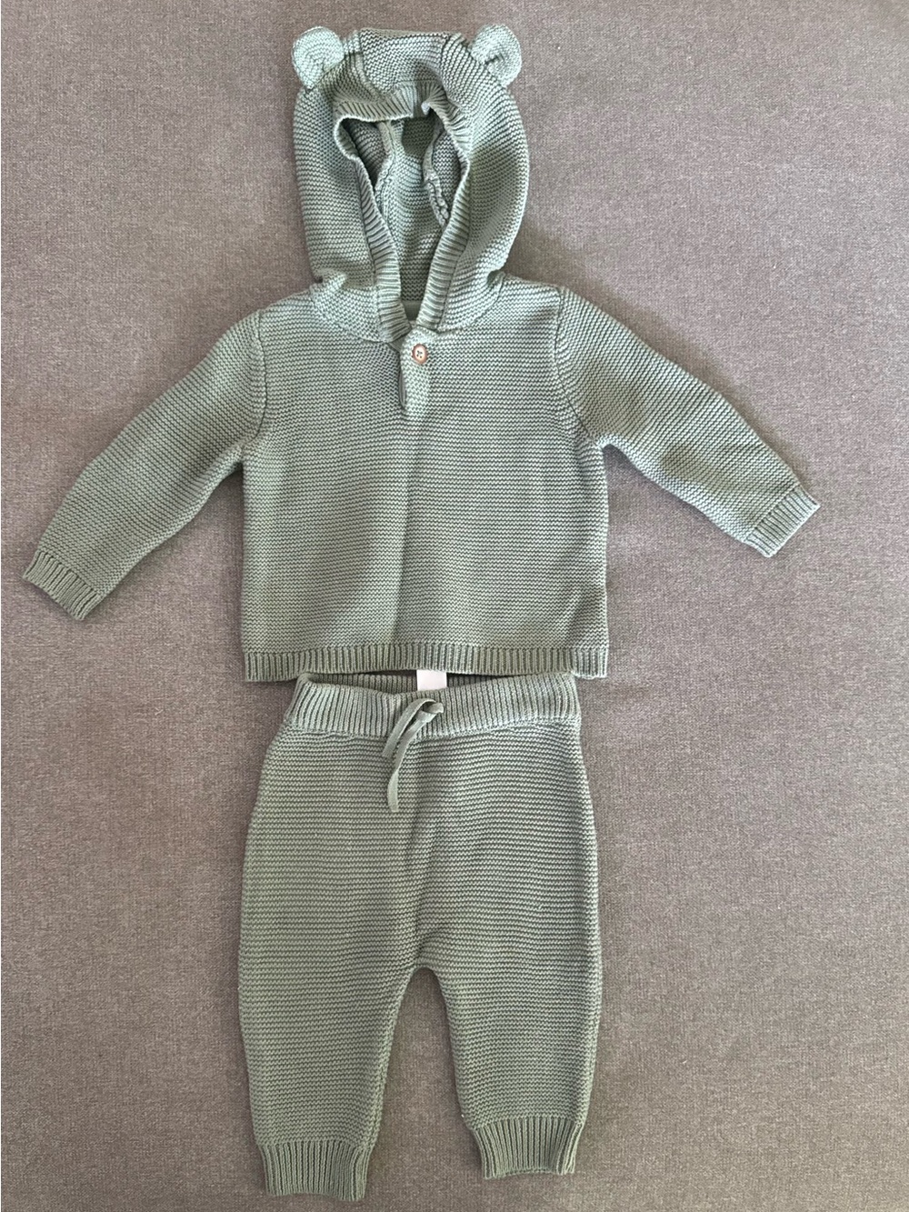 Carter’s Just One You Sage Green Knit Sweater Set With Bear Ear Hood 6 Months
